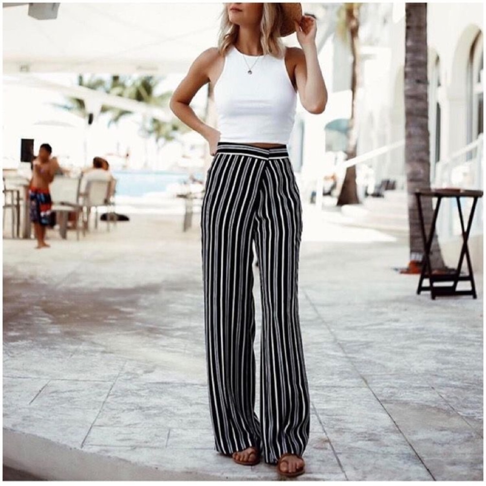 Black and white striped pants